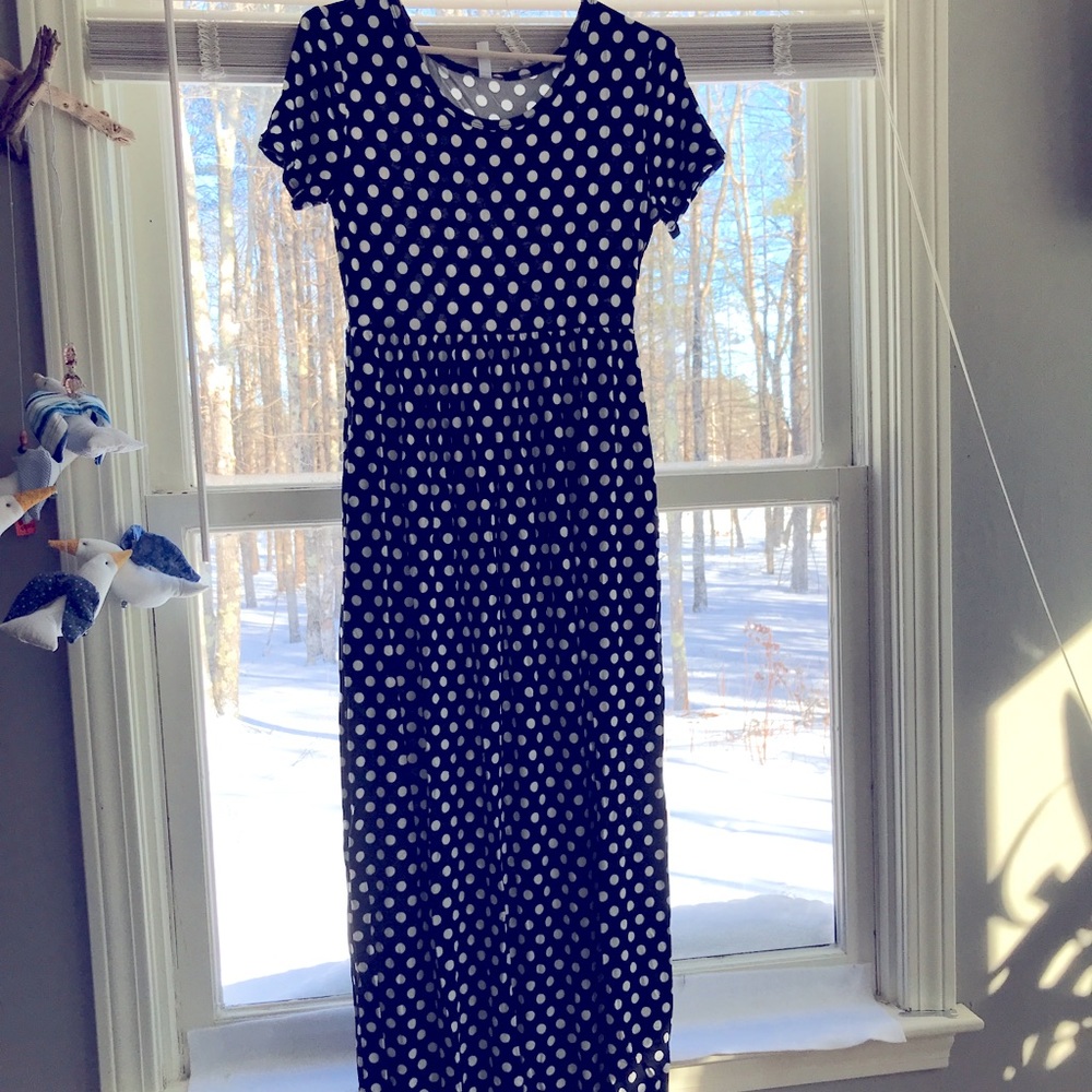 Polka dot empire waist maxi dress